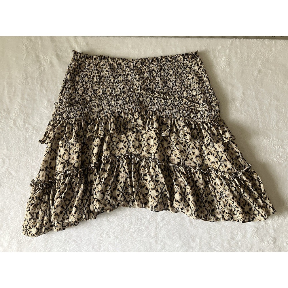 Anthropologie Asymmetrical Smocked Mini Skirt Size Small Flounced Ruffles
